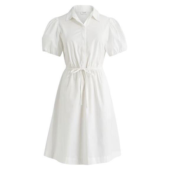 J.Crew Factory Petite collared short-sleeve tie-waist mini dress White 0P - Picture 3 of 15